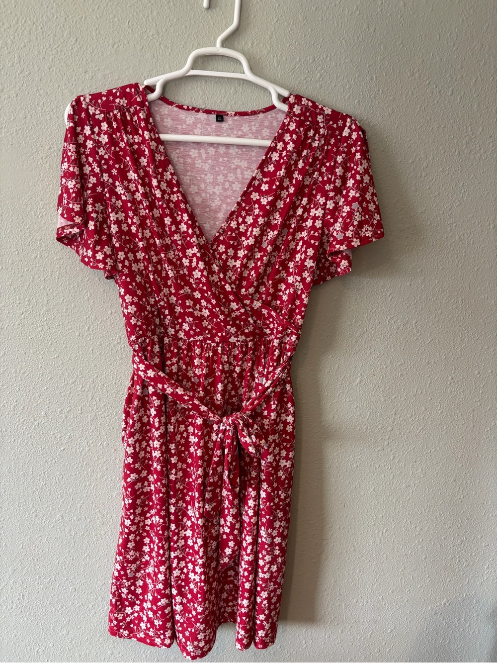 Red Floral Wrap Dress with Tie Waist